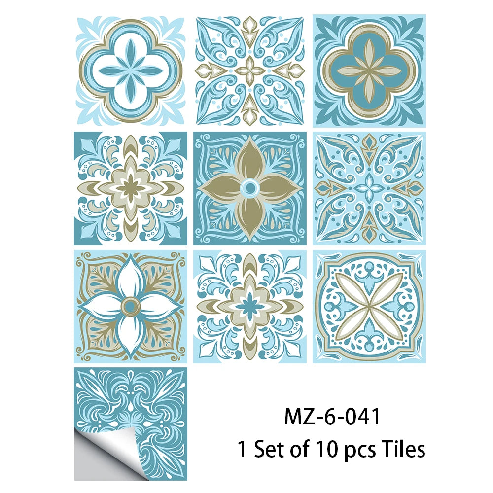 10pcs Blue &amp; Gray Matte Surface Wall Sticker Film For Tiles /Ground in Kitchen Backsplash Floor PVC Art Wallpaper Peel &amp; Stick