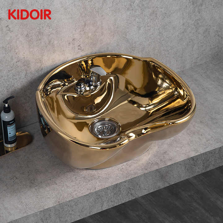 Kidoir Salon Furniture Accessories Luxurious Gold Plated Ceramic Shampoo Basin Replacement Parts Salon Shampoo Basin 