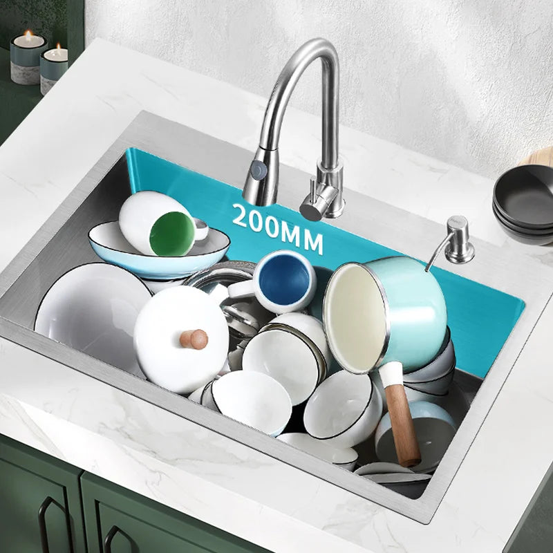Single Bowl Stainless Steel Kitchen Sink Rectangular Vegetable Washing Basin Counter Installation Kitchen Fregaderos De Cocina