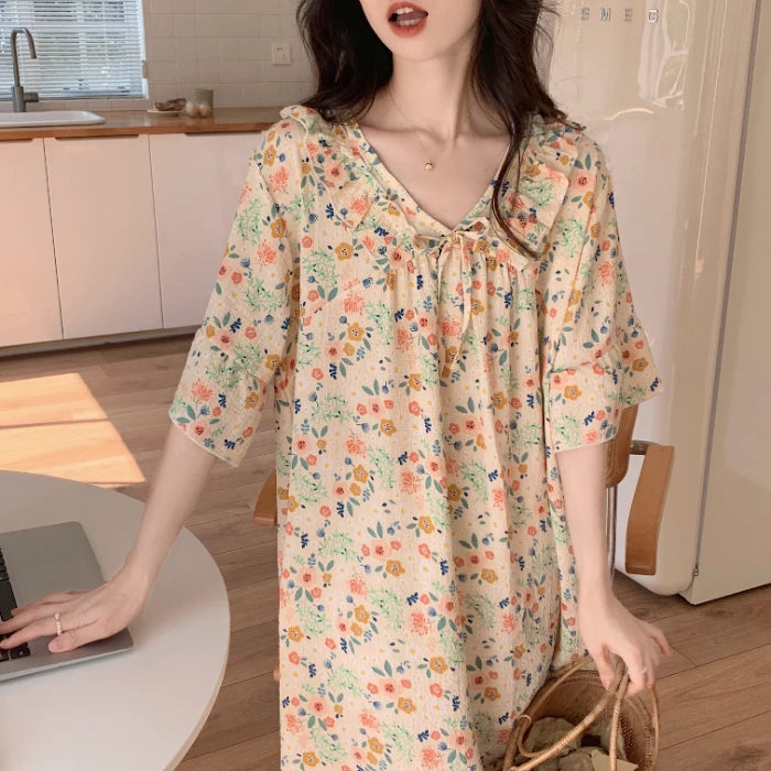 2025 Summer Floral Pajamas Set Cotton Women Big Size Cool