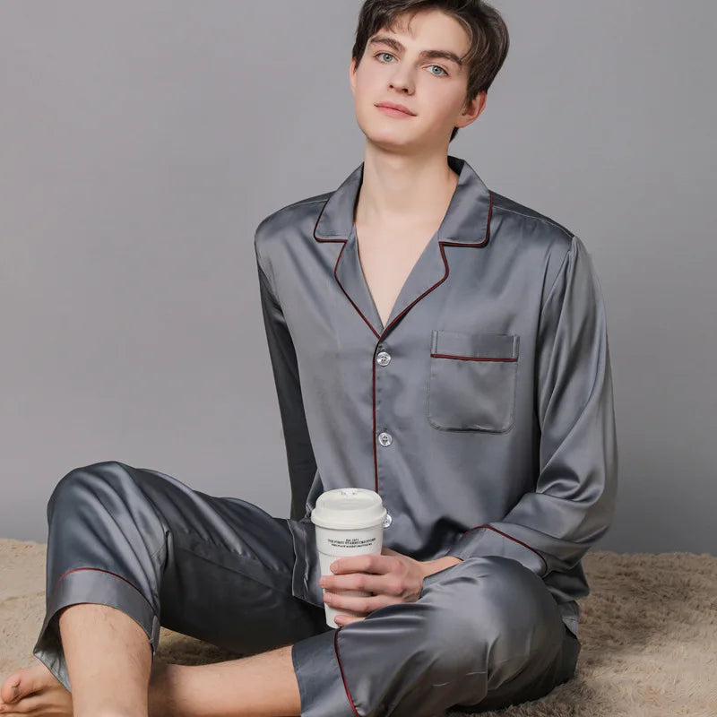 High-end luxury silk pajamas for men and women autumn and winter