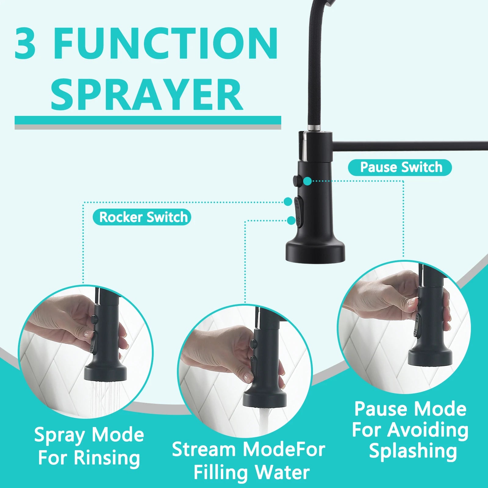3 Way Spring Kitchen Faucet with Purified Water Filter Hot and Cold Water Black Kitchen Sink Mixer Tap Faucet Pull Down Sprayer - Daisan Mart
