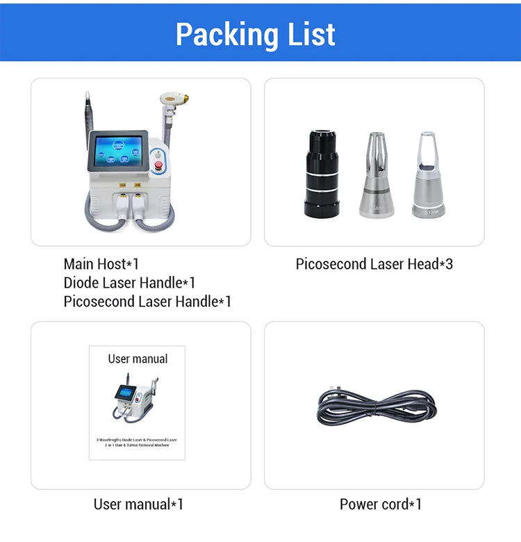 2025 Professional 2 in 1 Laser Hair Removal Machine Picosecond Q Switch ND YAG 1064NM Tattoo Removal 3 Waves Device