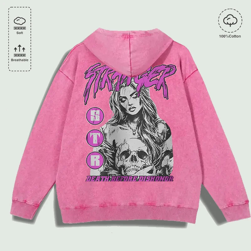 Áo Hoodie Nữ Cotton In Hình Skull Death Before Dishonor - Daisan Mart