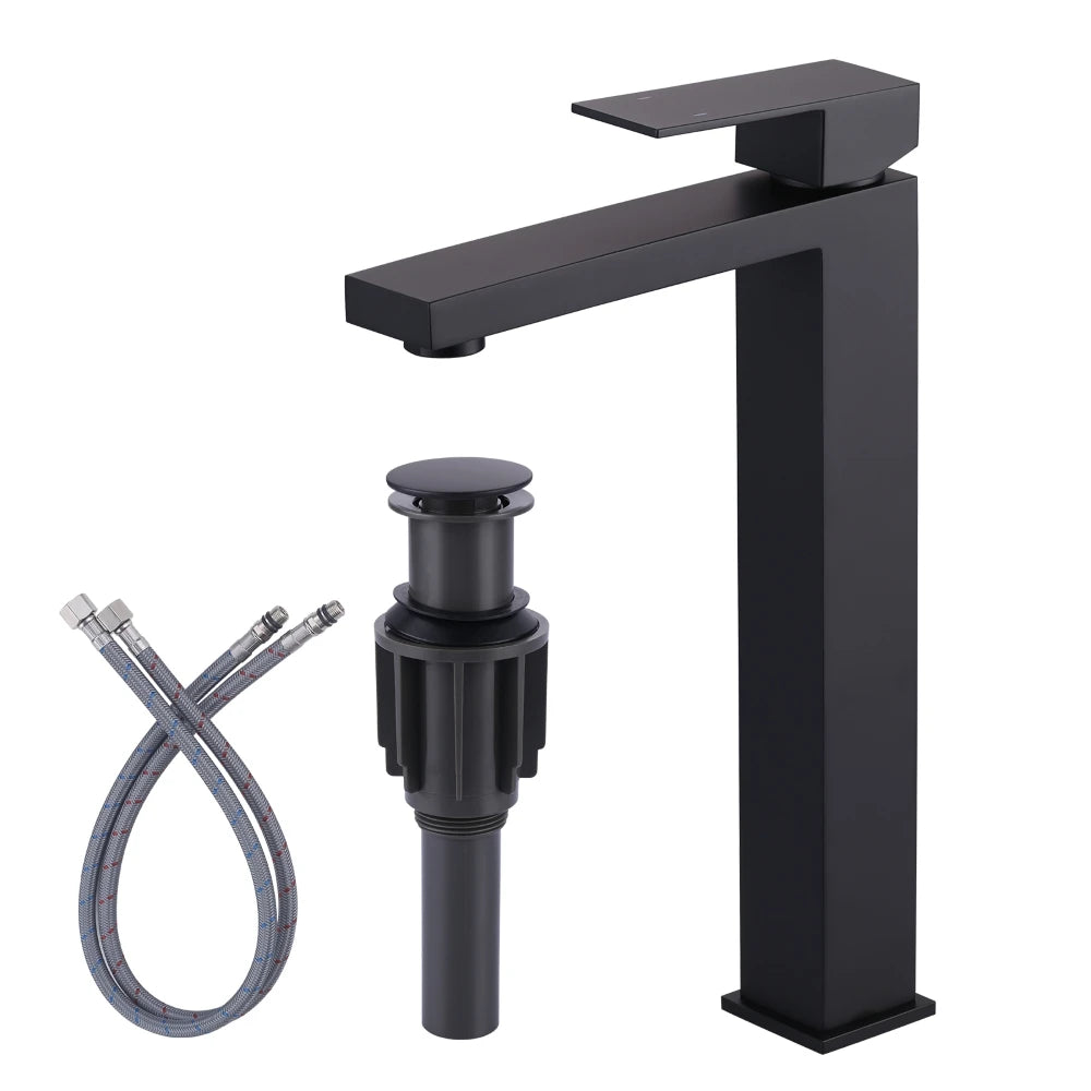 Modern Square 304 Stainless Steel Tall Bathroom Basin Faucet High Quality Ceramic Valve Core Single Hole Mounted Faucet