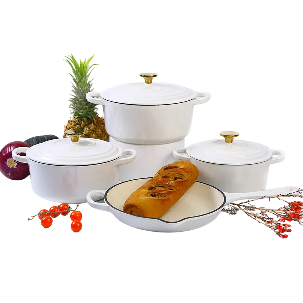 Traditional Red Enameled Cast Iron Kitchen Pot Set