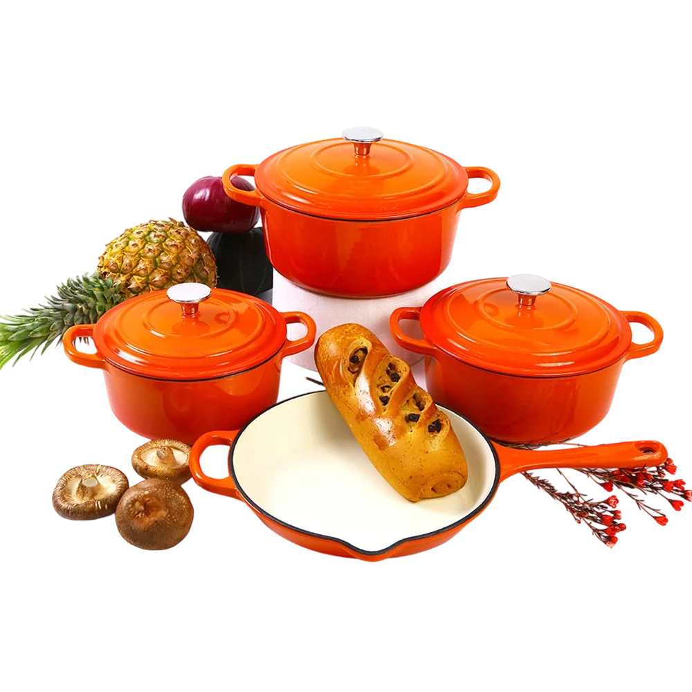 Traditional Red Enameled Cast Iron Kitchen Pot Set