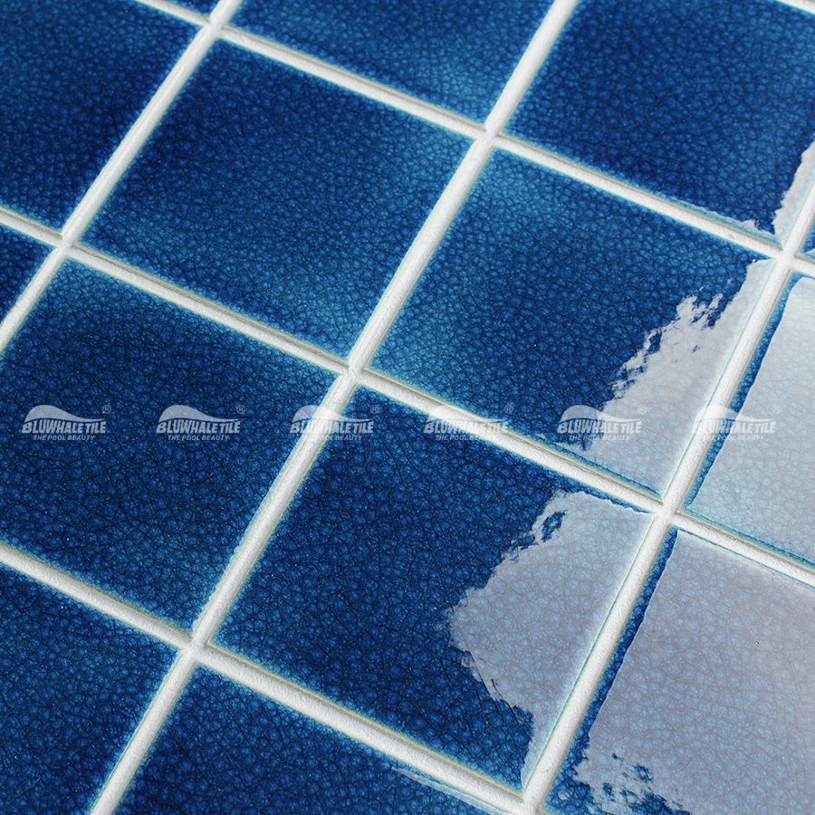 4 inch square dark blue glazed ceramic mosaic tiles, crack resistant, 100x100mm, for swimming pools 