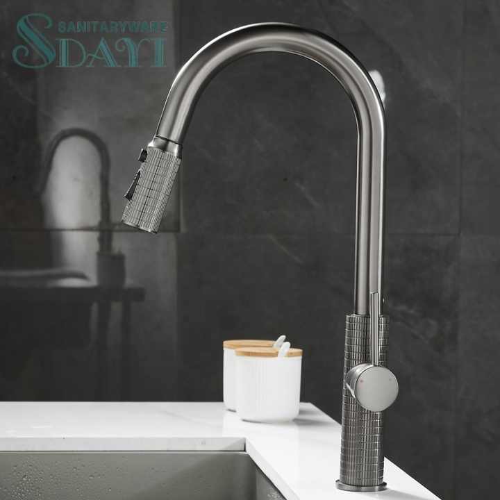 SDAYI Chrome Brushed Gold Single Hole Kitchen Faucet, Bathroom Sink Faucet 