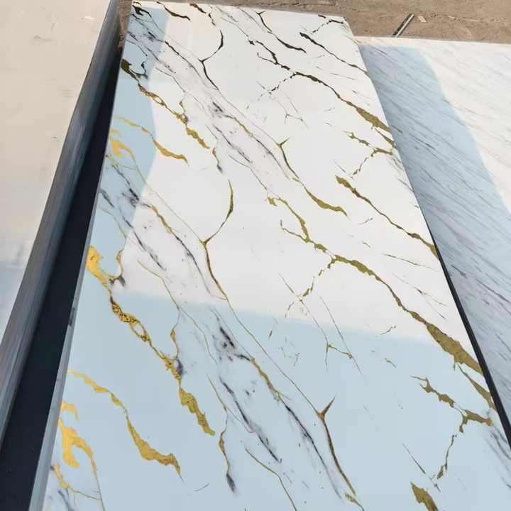 Modern glossy UV coated PVC wall panel 1220*2800mm*3mm waterproof 3D printing classic marble slab for bathroom 