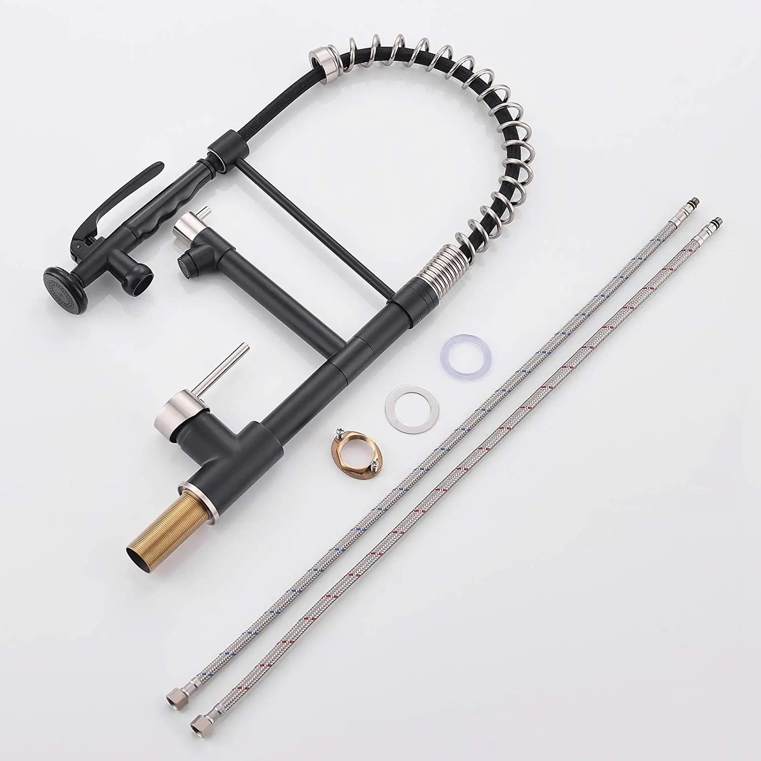 Commercial Modern Black Pull Down Double Outlet European Gourmet Kitchen Led Water Faucet With Plate