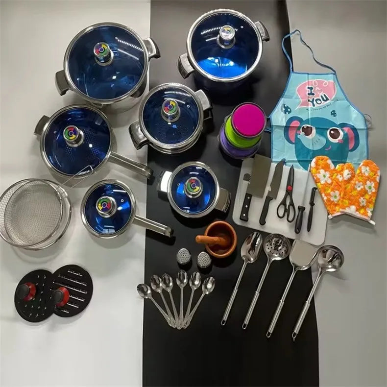 Stainless Steel 30-Piece Spot Cookware Set Manufacturer's 50 pcs Kitchenware Tableware Soup Pot & Frying Pan Cross-Border