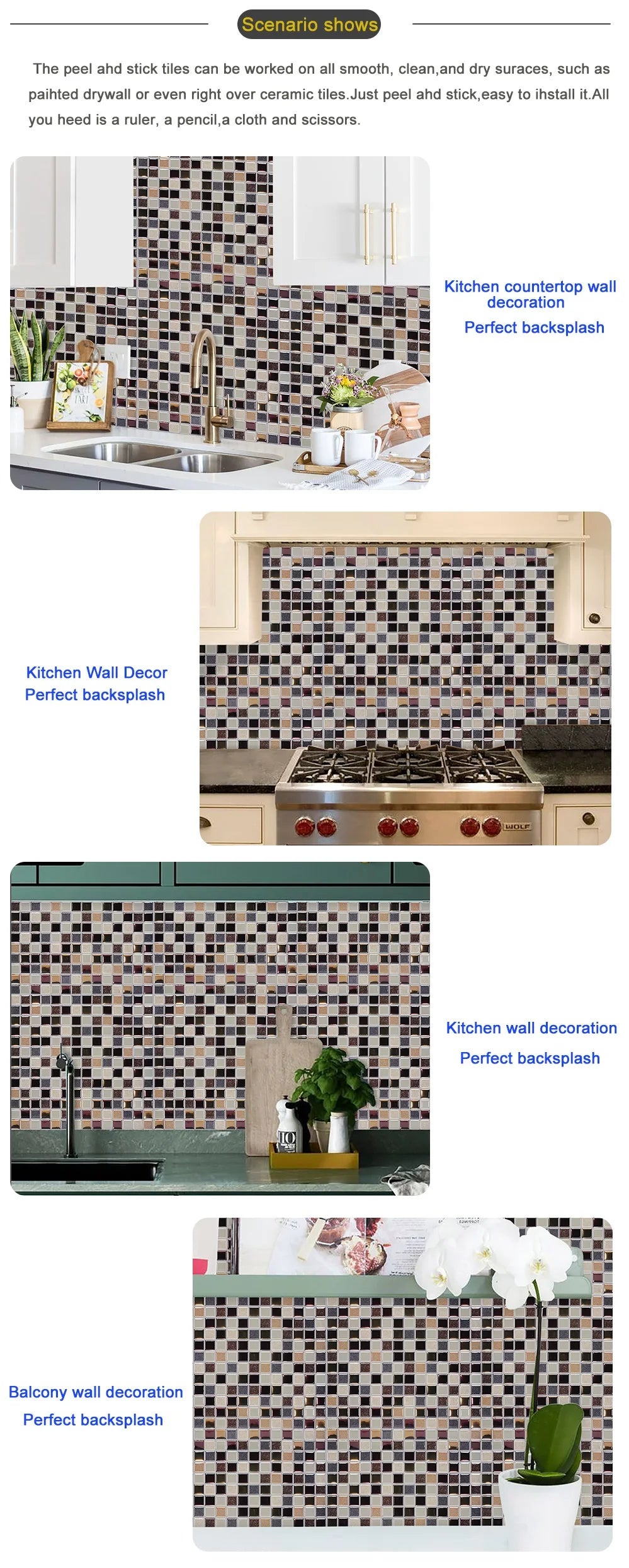 3D Waterproof Self-Adhesive Kitchen Wall Tiles 30x30cm