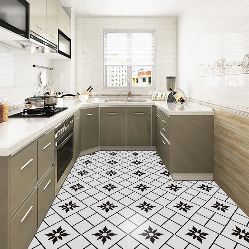 Classic European Black And White Tile Floor Stickers 3D Adhesive Kitchen Corridor Decoration Wallpaper Waterproof