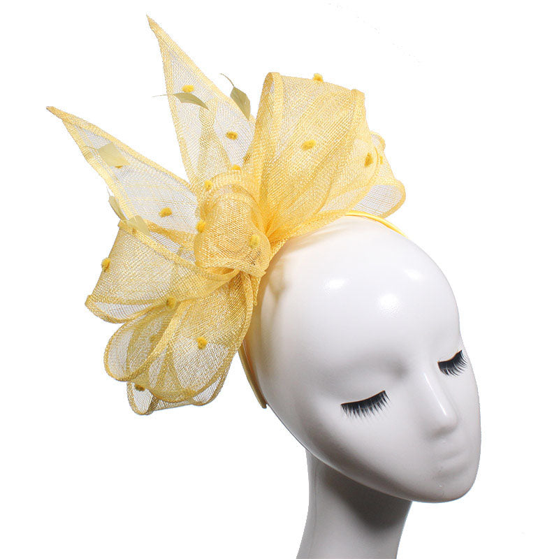 Bán sỉ Mũ Fascinator Sinamay Màu Vàng Kim Thanh Lịch Gắn Lông Chim Ấn Độ Dành Cho Cô Dâu - Daisan Mart