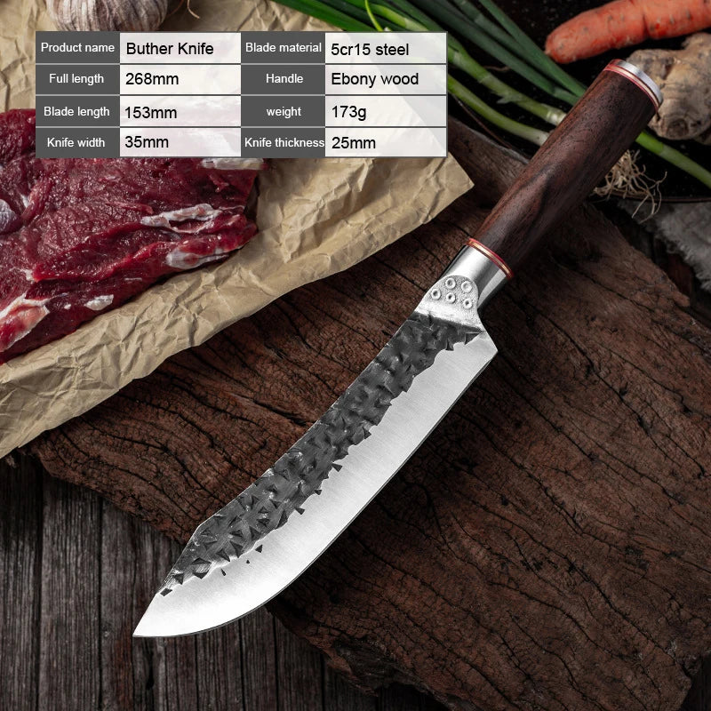 7.6inch Handmade Forged Kitchen Knife Butcher Meat Chopping Cleaver Chinese Chef Knife 5CR15 Stainless Steel - Daisan Mart