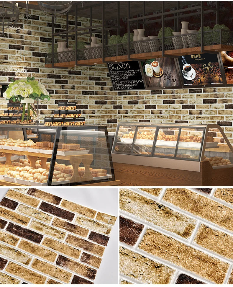 Wallpaper self-adhesive 3D three-dimensional wall stickers wall soft package shop decoration wall skirt wall board red brick