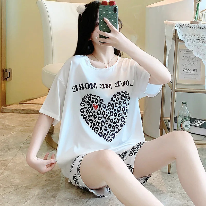 3-Piece Cool Silk Pajamas Set for Women with Cute Patterns