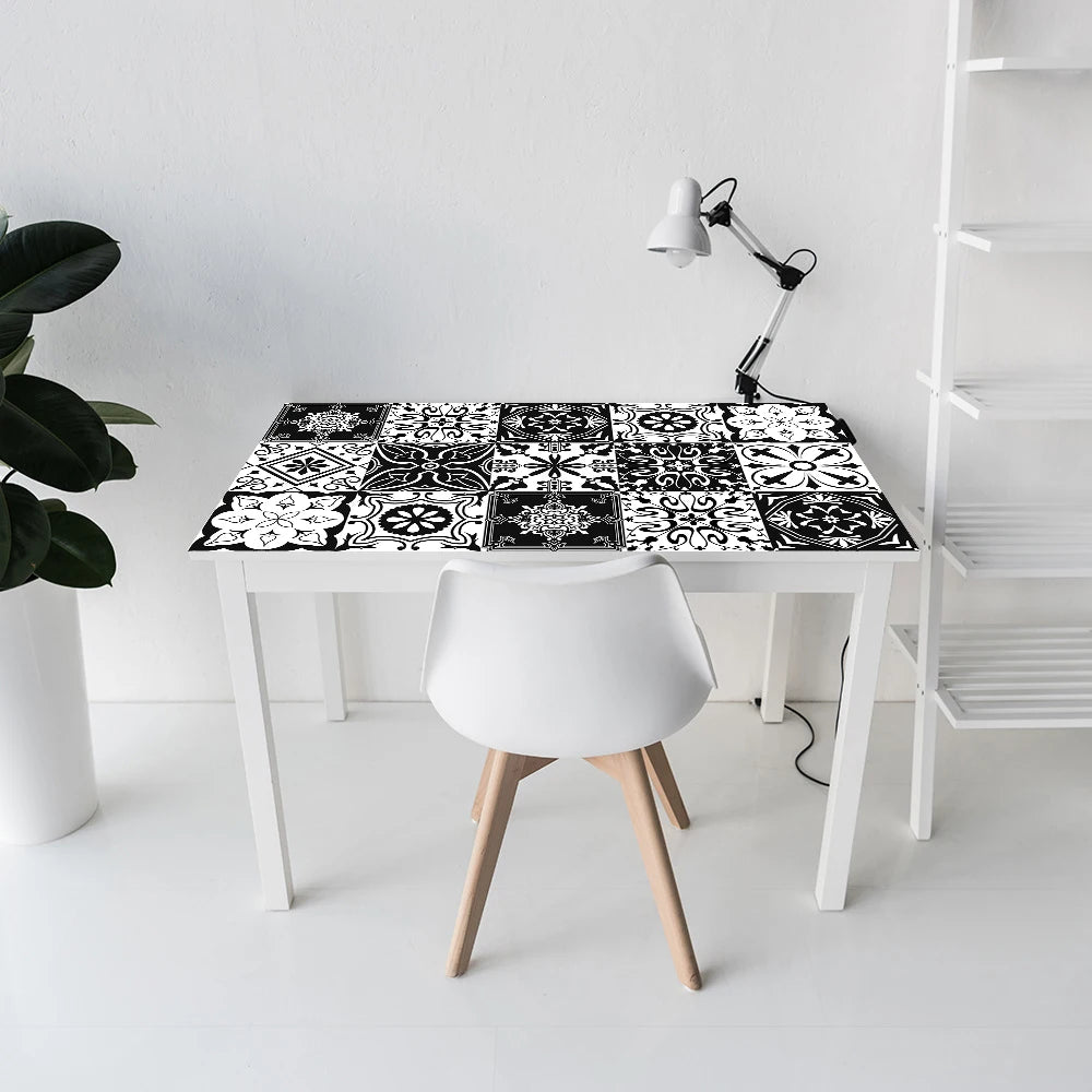 Black &amp; White Pattern Matte Surface Floor Sticker Adhesive Tile Decoration Film For Tiles /Ground in Kitchen Bathroom Non-slip