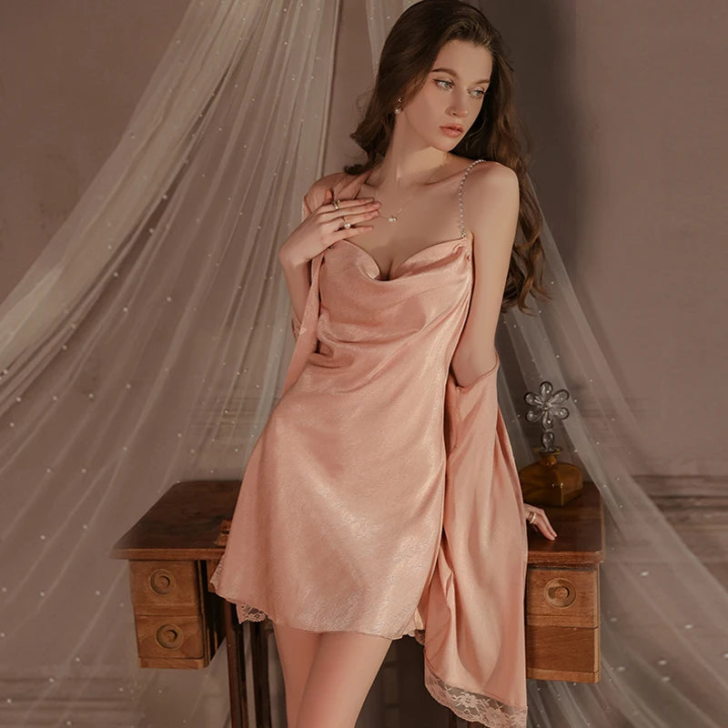 Sexy backless cold silk nightgown for big size women