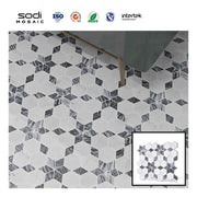 Factory custom anti mildew adhesive kitchen wall tiles waterproof hexagonal mosaic marble mosaic tiles 