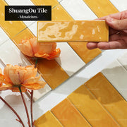 Shuangou Oil Painting Set Glazed Ceramic Mosaic Tiles for Home Decoration Bathroom Kitchen Orange Yellow Mosaic Tiles 