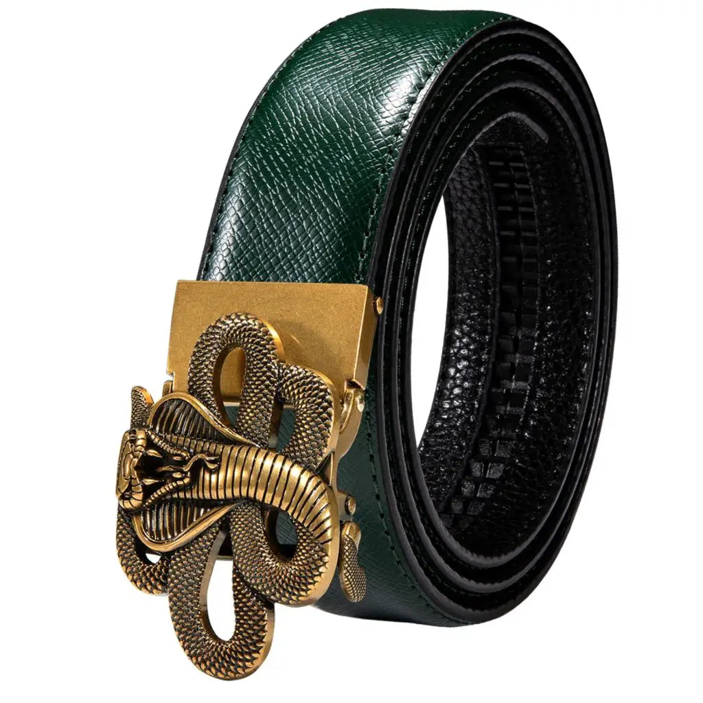 Men's Classy Blue Leather Belt, Automatic Buckle