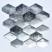2024 Custom 3D Long Hexagon Metal Mosaic Tiles Gray Bathroom Interior Wall Decor New Custom Graphic Design 