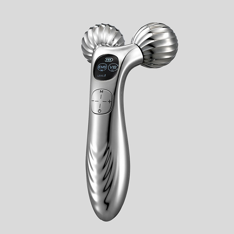 Handheld body massager made of ABS material, rechargeable, US plug, Gua Sha set, vibrating ball roller, anti-puffiness. 