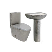 Hotel bathroom set porcelain WC, one-piece toilet and washbasin, silver high-class pedestal toilet 