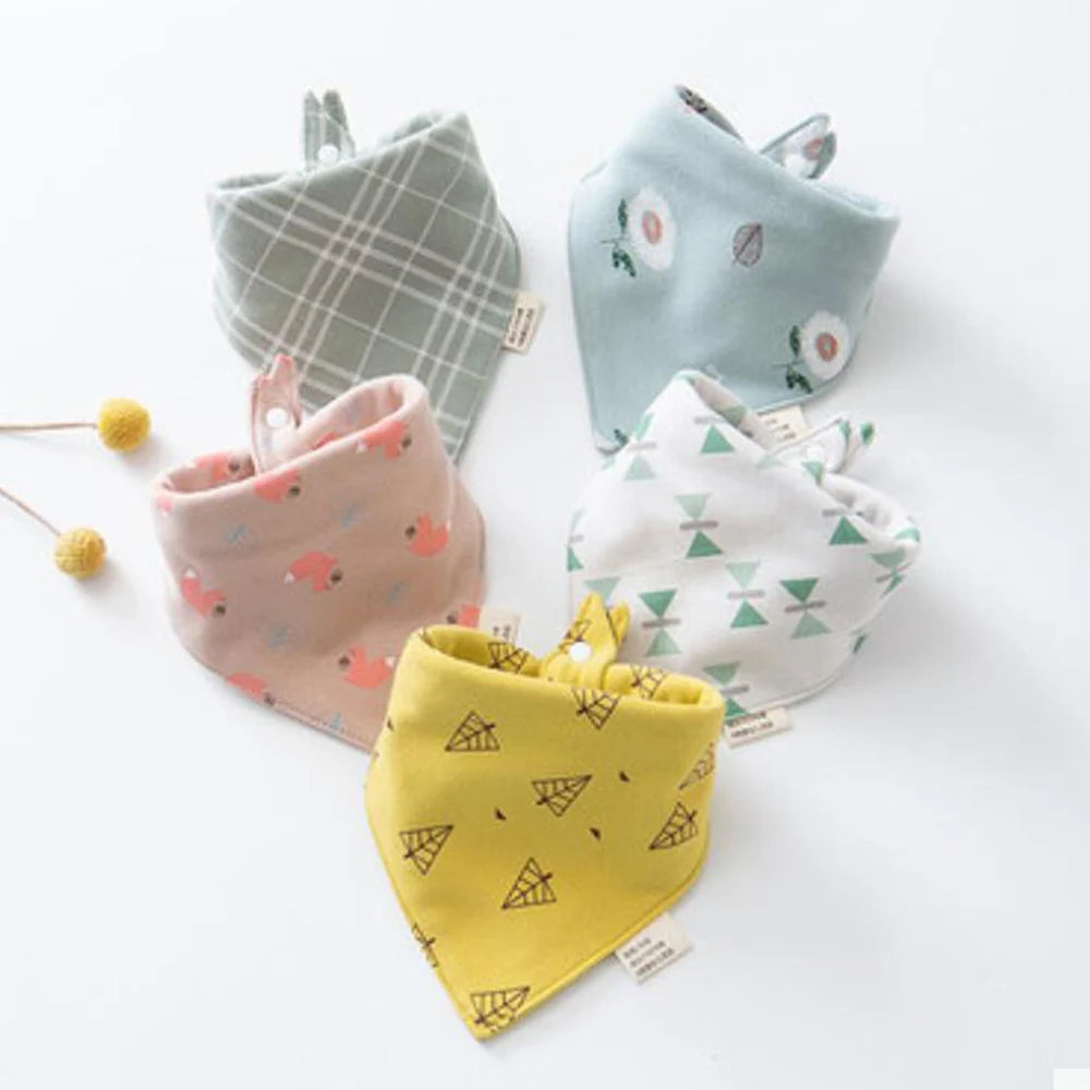 5-Piece Cotton Triangle Bib for Babies with Cute Patterns