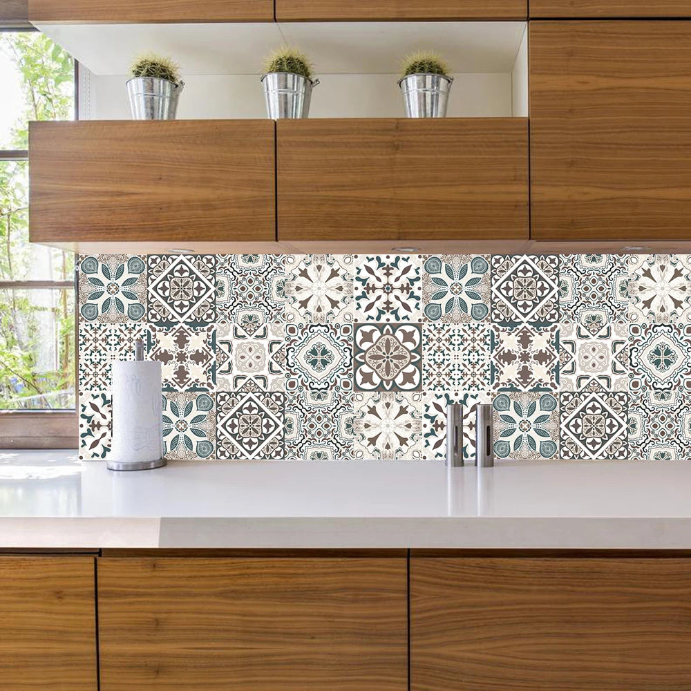 10pcs Blue &amp; Gray Matte Surface Wall Sticker Film For Tiles /Ground in Kitchen Backsplash Floor PVC Art Wallpaper Peel &amp; Stick