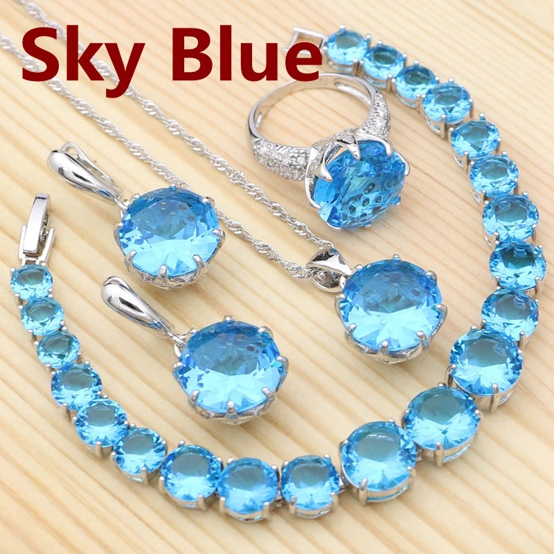 925 Silver Jewelry Set with Olive Green Stone for Women