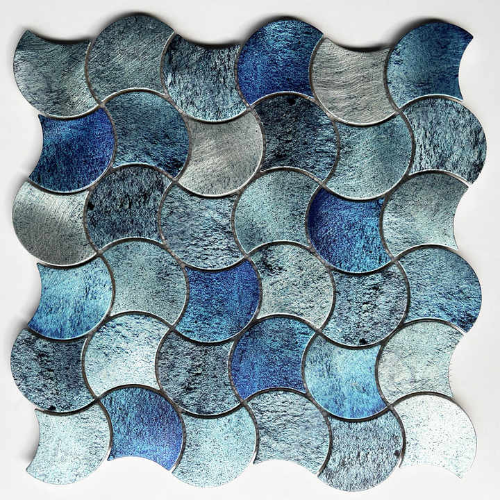 Modern special blue fish scale irregular aluminum mosaic tiles for villa kitchen bathroom interior wall decoration 