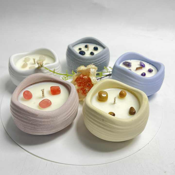 OMK crystal handmade cement smokeless irregular jar soy wax aromatherapy fragrance souvenir scented candle wholesale 