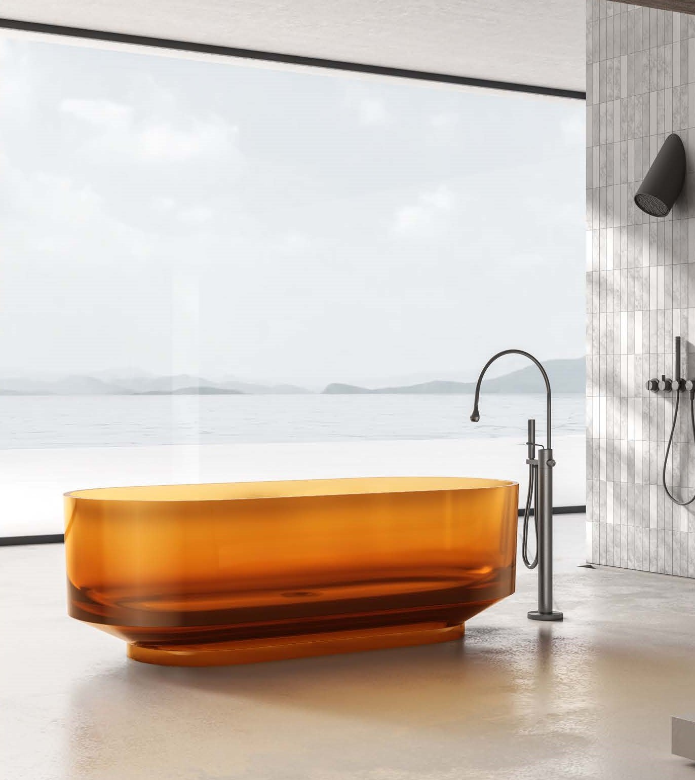 Brown transparent epoxy resin soaking tub, beautiful modern decorative design 