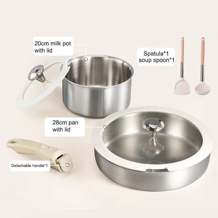 Bộ Nồi Inox 316 Kèm Xửng, Tay Cầm Tháo Rời