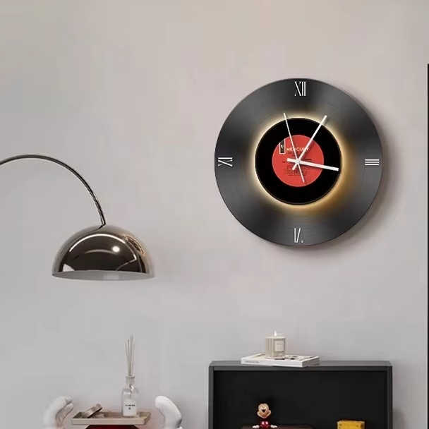 JZ Modern Living Room Decoration Nfc Vinyl Record UV Print CD Artwork Music Clock 3D LED Paintings and Wall Art 