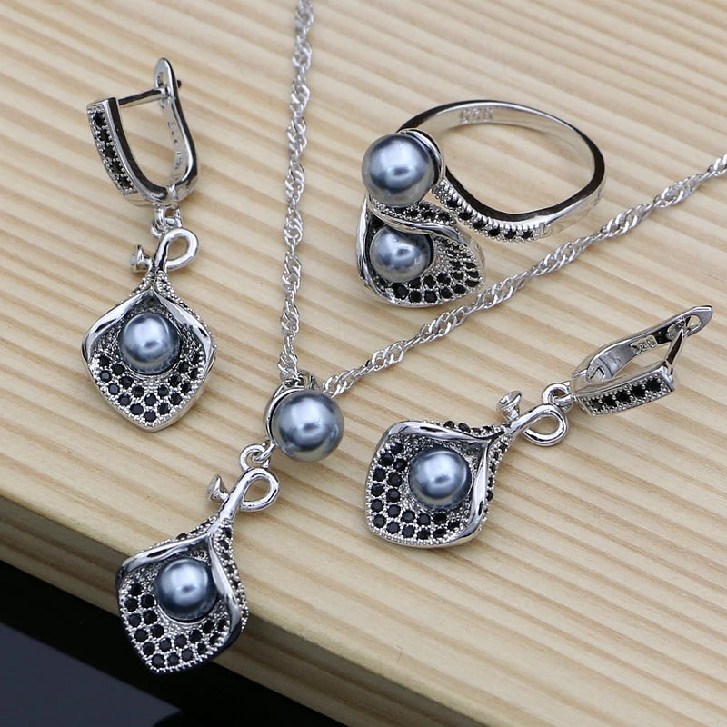 Elegant 925 Silver Pearl Wedding Jewelry Set