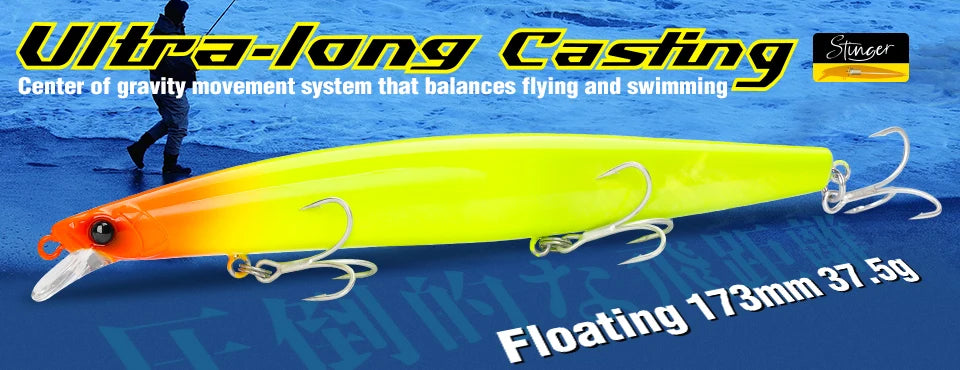 TSURINOYA 120F Ultra-long Casting Floating Minnow Saltwater Fishing Lure STINGER 120mm 19g Range 30-100cm Artificial Hard Baits