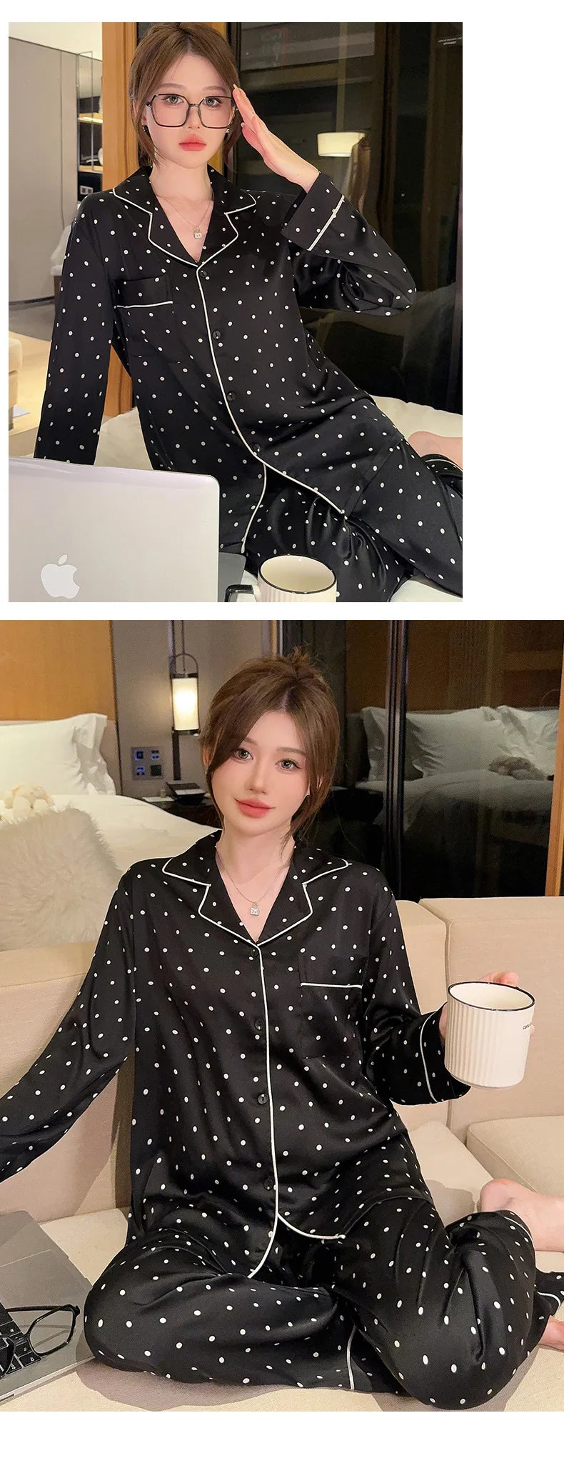 SamweStart 2024 high-end polka dot cold silk pajamas