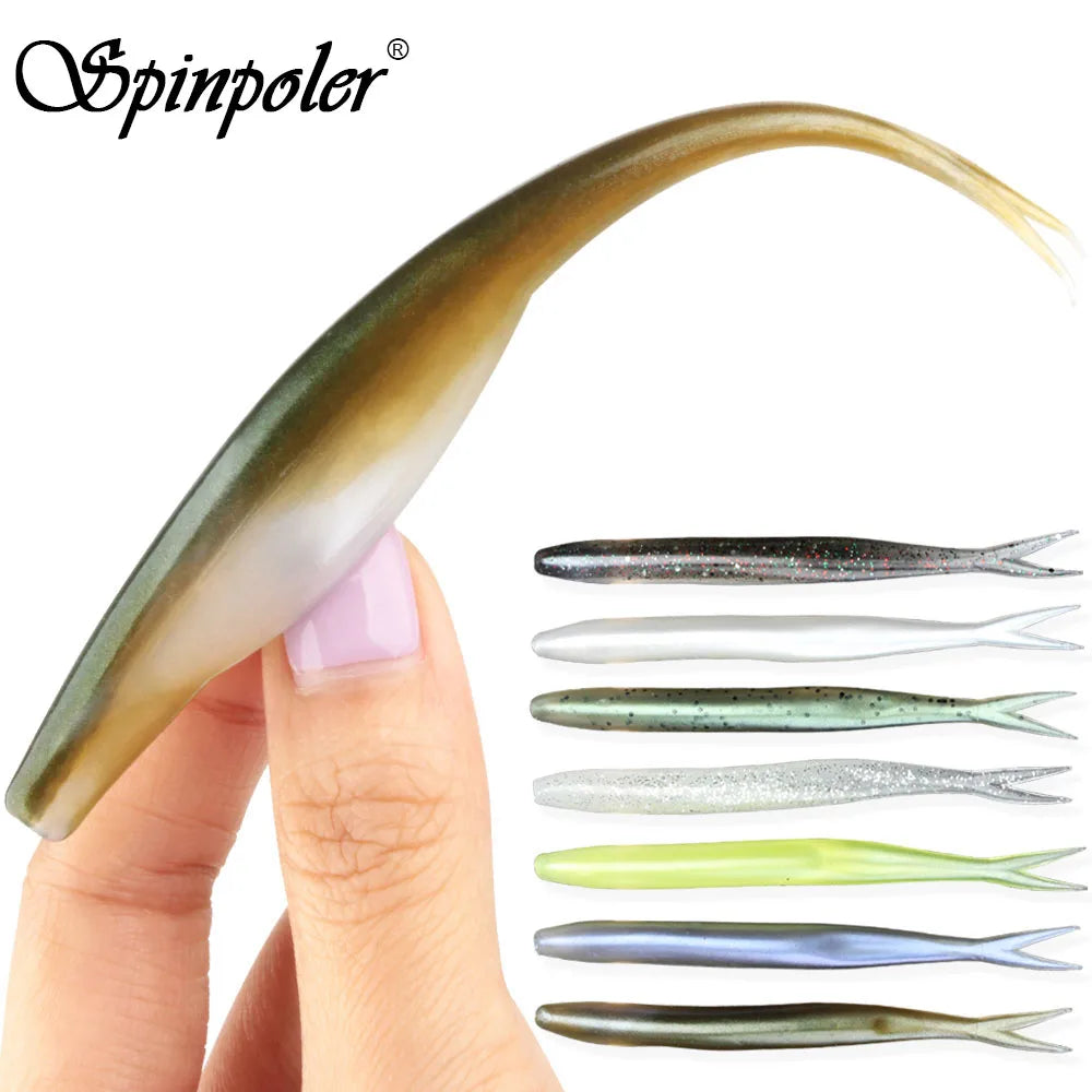Spinpoler TPR Floating 5”Jerk Bait Shad Minnow Soft Fishing Lure 10x Tough Artificial Bait Split Tail Drop Shot Bass Pike Zander
