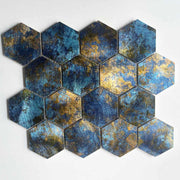 Impression Series 73mm Blue Hexagon Aluminum Mosaic Wall Tiles for Bathroom, Kitchen, Interior Wall Decoration 