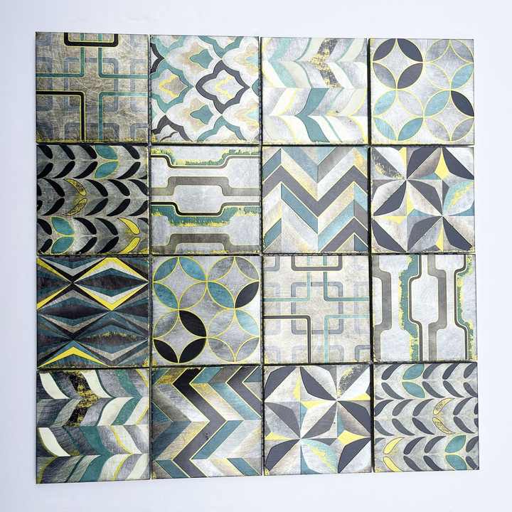 Wholesale modern 3D metal spray square mosaic tiles for bathroom kitchen interior wall decoration 