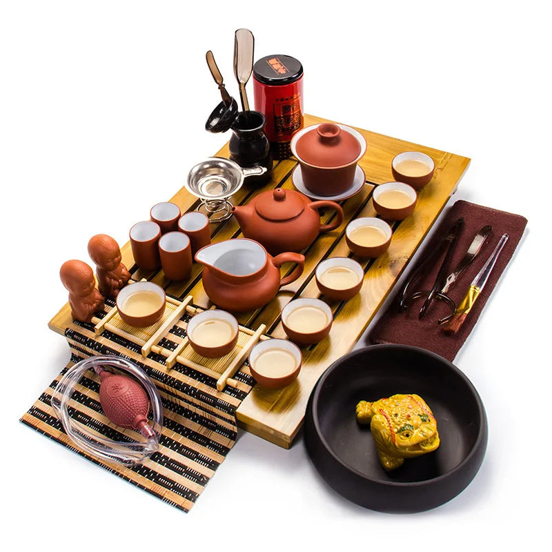 Khả Năng Trà: Khay Gỗ Truyền Thống Kèm Ấm Chén Tử Sa
