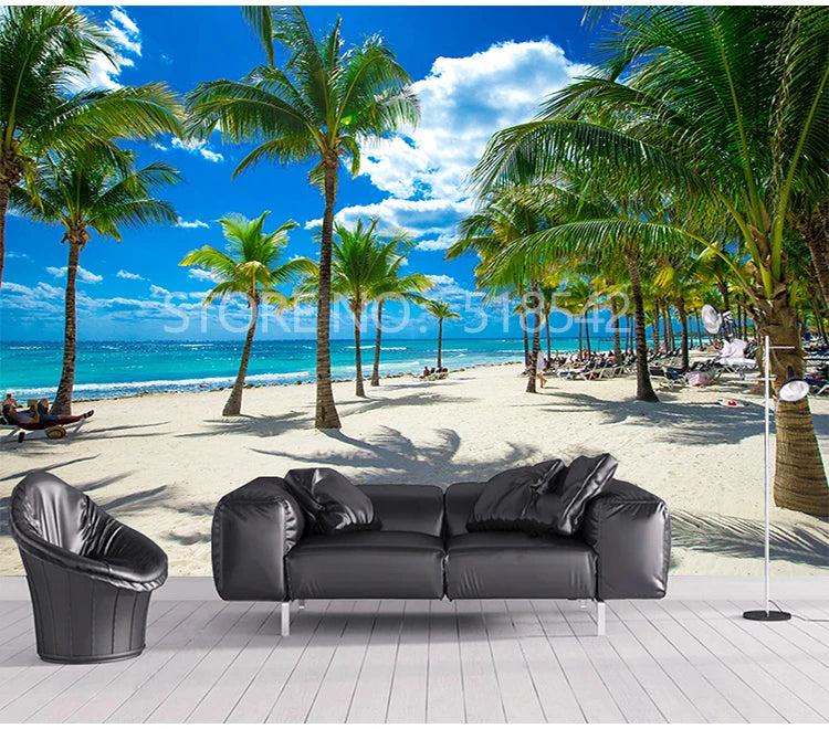 Custom 3D Photo Wallpaper Seaside Coconut Tree Beach Scenery Wall Mural Wall Paper For Living Room Papel De Parede 3D Paisagem