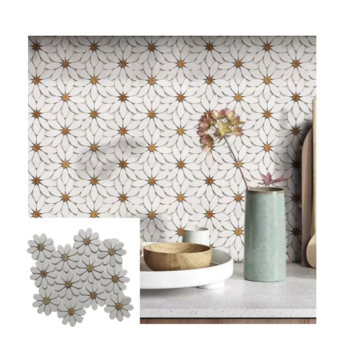 OMK daisy art marble mosaic tile unusual pattern decoration for kitchen and bathroom wall tiles 