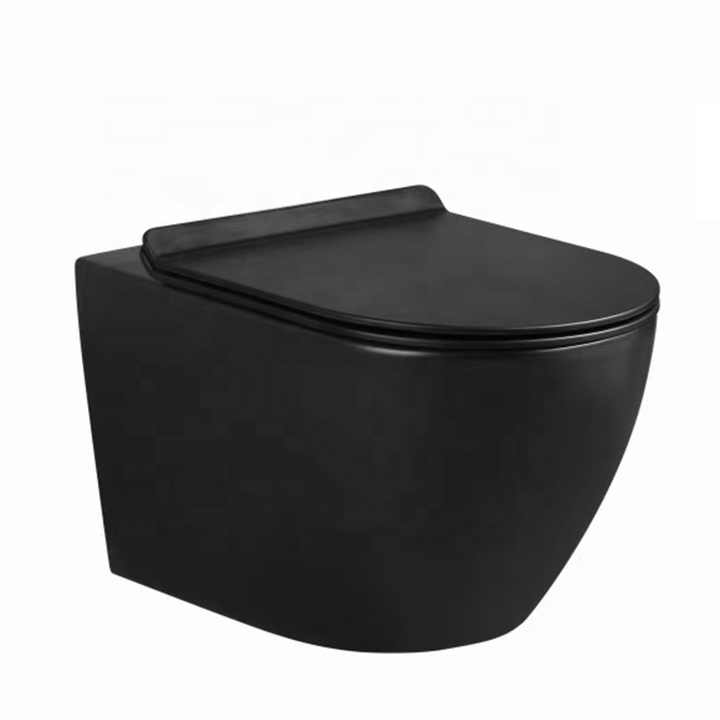 Frameless single flush heat resistant matte black ceramic wall hung toilet 