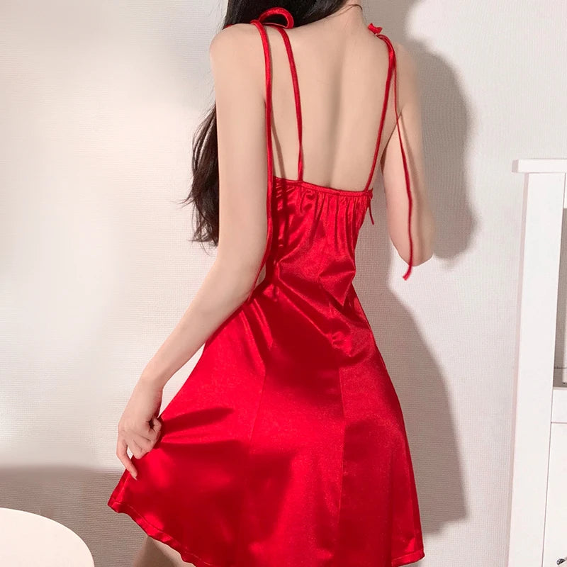 Sexy nightgown with sheer silk and seductive neckline