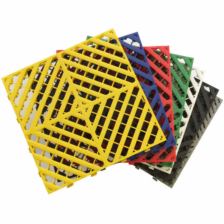 Multi-color PP plastic garage floor grid tiles 40*40*3cm for hotel, school, apartment, courtyard, car wash 